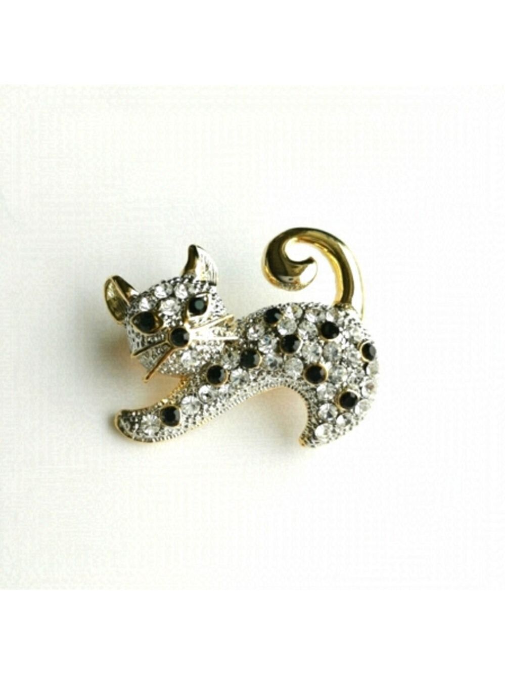 Crystal cat brooch pin in gold tone 🆕